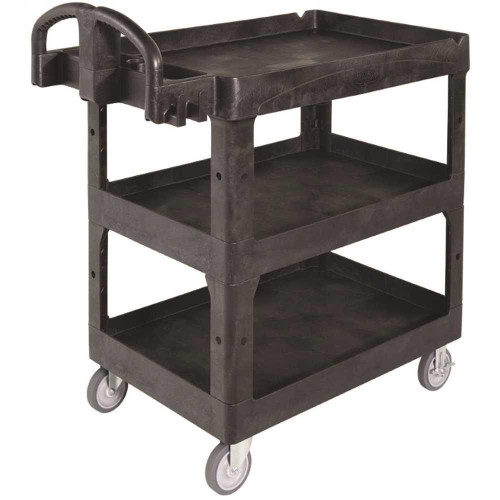 Rubbermaid Commercial Brute 3-Shelf Heavy Duty Ergo Utility Cart, Medium, Black Rubbermaid Commercial Brute 3-Shelf Heavy Duty Ergo Utility Cart, Medium, Black