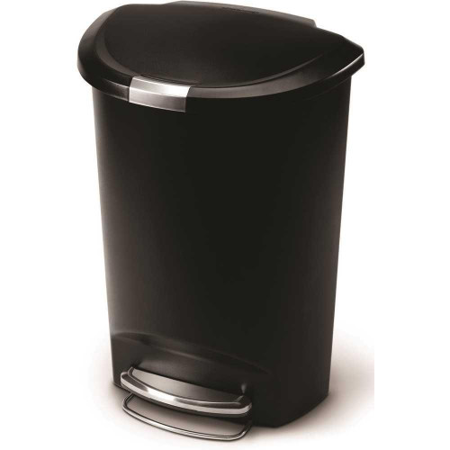 SimpleHuman SimpleHuman Semi-Round 13.2 Gallon/50 Liter Black Plastic Trash Can With Lid SimpleHuman SimpleHuman Semi-Round 13.2 Gallon/50 Liter Black Plastic Trash Can With Lid