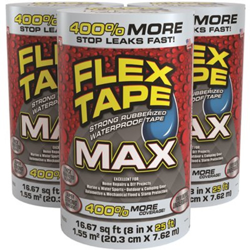 Flex Seal Flex Seal Max Strong Rubberized Waterproof Tape, Clear, 8" X 25', Case Of 3