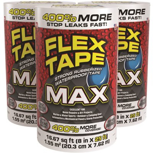 Flex Seal Flex Seal Max Strong Rubberized Waterproof Tape, White, 8" X 25', Case Of 3