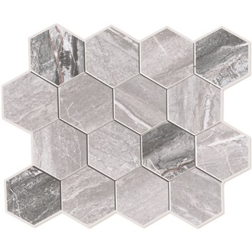 Dip Design Is Personal Hex Tile, Charcoal Travertine, 12" X 12", Case Of 10