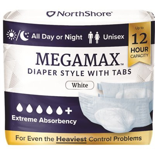 Northshore Megamax Overnight Adult Diaper Hvy Incontinence Wht S Case Of 40