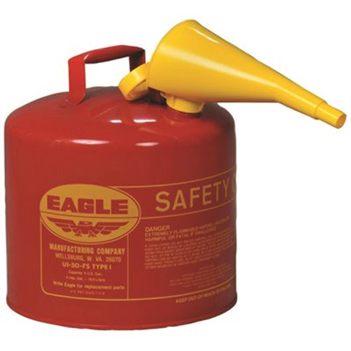 Eagle Type I Steel Safety Can For Flammables 5 Gal. W/funnel Flame Arrester Red