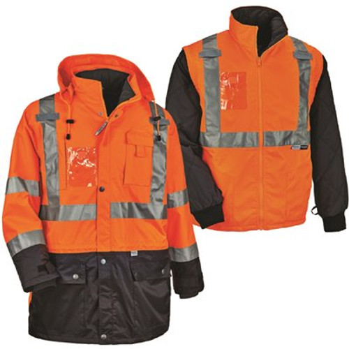 Ergodyne 8388 5xl Orange 4-In-1 Hi-Vis Winter Jacket Parka Black Bottom