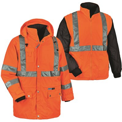 Ergodyne 8385 2XL Orange 4-In-1 Hi-Vis Winter Jacket Parka