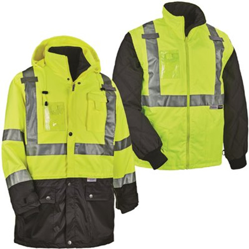 Ergodyne 8388 M Lime 4-In-1 Hi-Vis Winter Jacket Parka Black Bottom