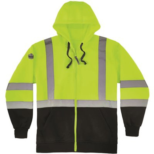 Ergodyne 8372 XL Lime Class 3 Hooded Sweatshirt Black Bottom Zipper