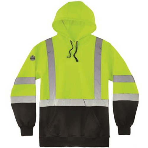 Ergodyne 8373 5xl Lime Class 3 Hooded Sweatshirt Black Bottom