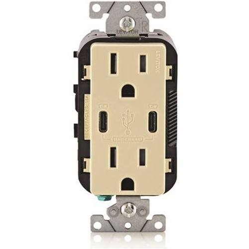 Leviton 15a Decora Tamper-Resistant Receptacle With 30w Dual USB Type C/c, Ivory