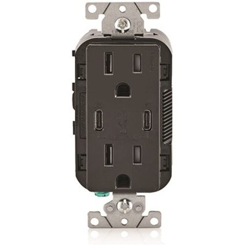 Leviton 15a Decora Tamper-Resistant Receptacle With 30w Dual USB Type C/c, Black