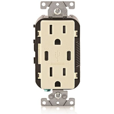 Leviton 15a Decora Tamper-Resist Receptacle With 30w USB Type C/c, Light Almond