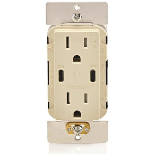 Leviton 15a Decora Tamper-Resist Receptacle With 60w USB Type C/c, Light Almond