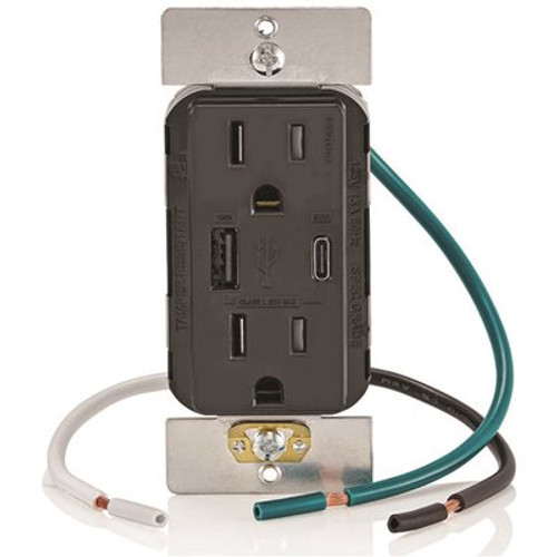 Leviton 15a Decora Tamper-Resistant Receptacle With 60w Dual USB Type A/c, Black