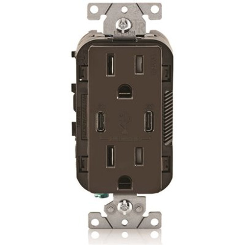 Leviton 15a Decora Tamper-Resistant Receptacle With 30w Dual USB Type C/c, Brown