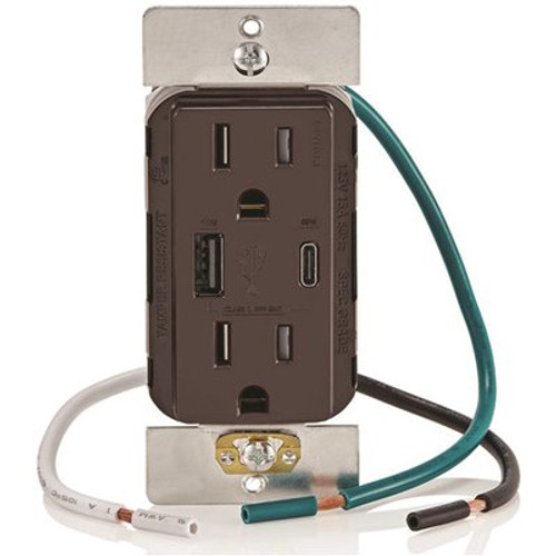 Leviton 15a Decora Tamper-Resistant Receptacle With 60w Dual USB Type A/c, Brown