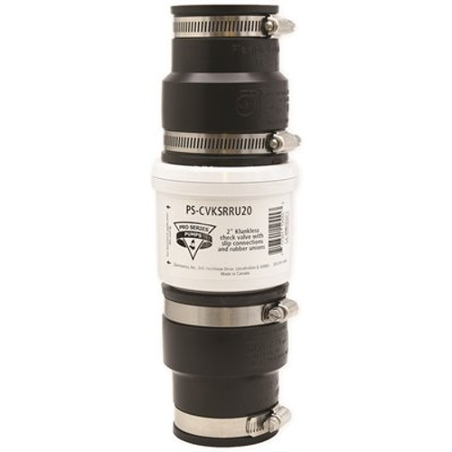 Pro Series Pumps 2.0" Quiet PVC Check Valve Rubber Unions Steel Hose Clamps