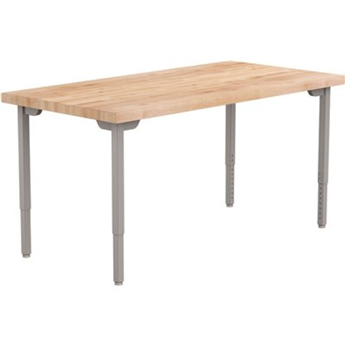 National Public Seating Adjust Height Utility Table With Butcherblock, 30x72