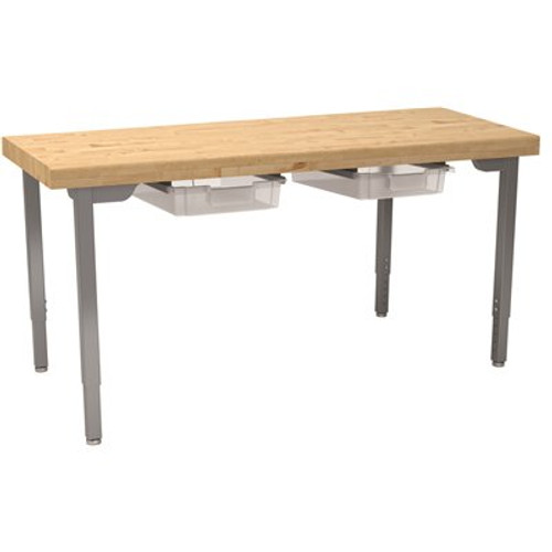 National Public Seating Adjust Utility Table With Butcherblock 30x60, 2 Tote