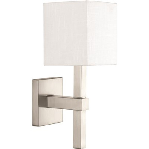 Progress Lighting Metro Brushed NICKEL Wall Bracket With White Linen Glass