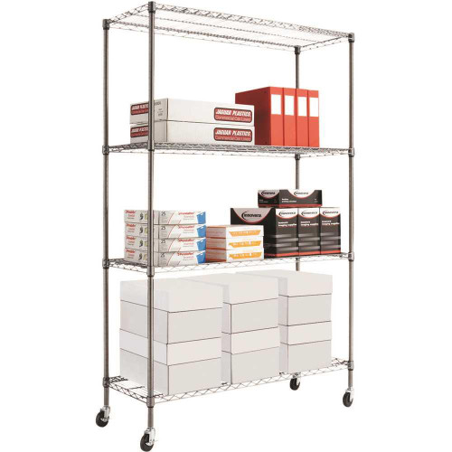 Alera Complete Wire 4-Shelf Unit W/caster, 48 X 18 X 72, Black Anthracite