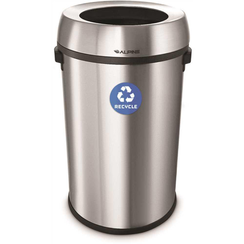 Alpine Industries 17-Gallon Stainless Steel Open Top Recycling Bin Receptacle
