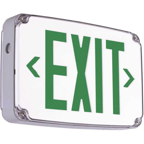 Halco LED Exit Sign, Wet/cold Location, Green Letters, Single/double Face, White
