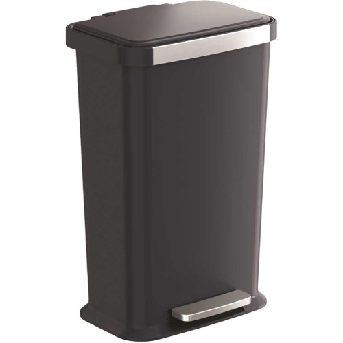 Hls Commercial 13.2 G / 50 Liter Black Plastic Step Pedal Trash Can-Odor Filter