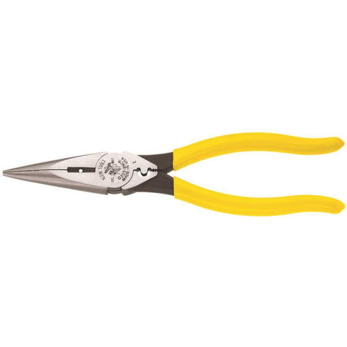 Klein Tools Heavy-Duty Long-Nose Side Cutting Crimping Plier 8" Klein Tools Heavy-Duty Long-Nose Side Cutting Crimping Plier 8"