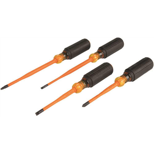 Klein Tools Screwdriver Set, Slim-Tip Insulated Phillips/cabinet/square, 4-Piece Klein Tools Screwdriver Set, Slim-Tip Insulated Phillips/cabinet/square, 4-Piece