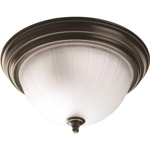Progress Lighting Bronze Two-Light Flush Fixture With Etched Ribbed Glass Progress Lighting Bronze Two-Light Flush Fixture With Etched Ribbed Glass