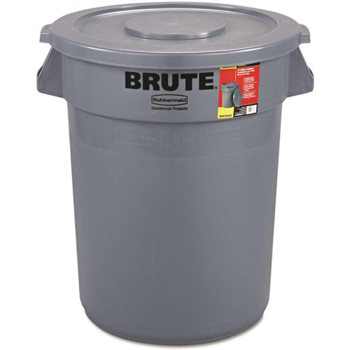 Rubbermaid Commercial Brute Containr All-Inclusive, Round, Plastic, 32 Gal, Gray