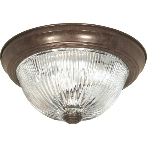 SATCO Old Bronze Two-Light 11 Flush Mount With Clear Ribbed Glass