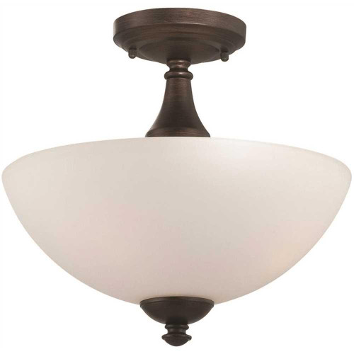 SATCO Semi-Flush Ceiling Fixture, Prairie Bronze, Frosted Glass
