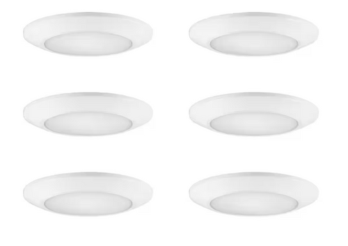 6-Pack 6 in. LED Surface Mount Downlight Flush Mount Disk Light Fixture, 600-900-1100 Lumens, Selectable CCT 2700K-5000K