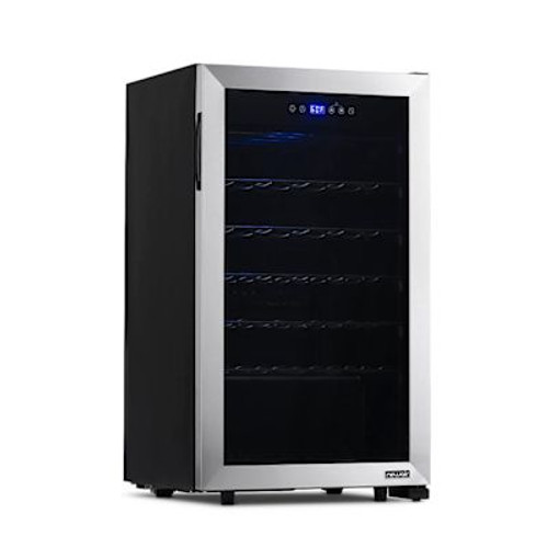 NewAir Freestanding 33 Bottle Compressor Wine Fridge In Stainless Steel, Adjustable Racks And Exterior Digital Thermostat