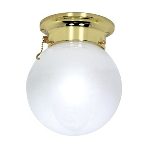 Satco Polished Brass One-Light 6 Flush Fixture With Pull Chain