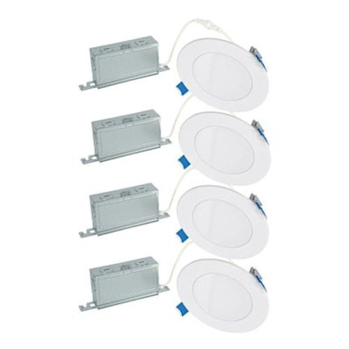 Halo 4" LED Slim Smooth-Lens Canless Downlight, Selectable Cct, Package Of 4