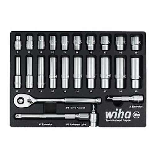 WIHA  24 Piece 3/8" Drive Professional Standard And Deep Socket Tray Set - Metric