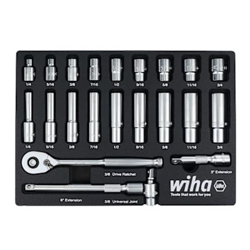 WIHA  22 Piece 3/8" Drive Professional Standard And Deep Socket Tray Set - SAE