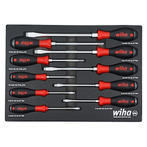 WIHA  10 Piece Softfinish Xheavy Duty Cushion Grip Screwdriver Tray Set