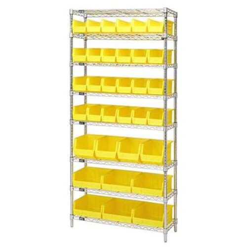 Quantum Storage Systems Wire Shelving Yellow Bin 42 X 12 X 74 Black Epoxy Finish