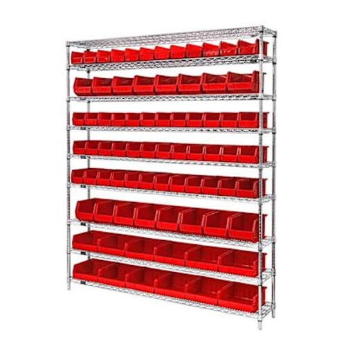 Quantum Storage Systems Wire Shelving Red Bin 72 X 12 X 74 Black Epoxy Finish
