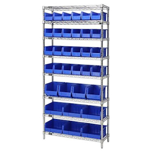Quantum Storage Systems Wire Shelving Blue Bin 42 X 12 X 74 Grey Epoxy Finish