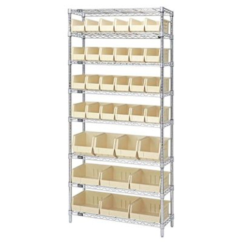 Quantum Storage Systems Wire Shelving Ivory Bin 42 X 12 X 74 Grey Epoxy Finish