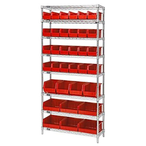 Quantum Storage Systems Wire Shelving Red Bin 48 X 12 X 74 Grey Epoxy Finish