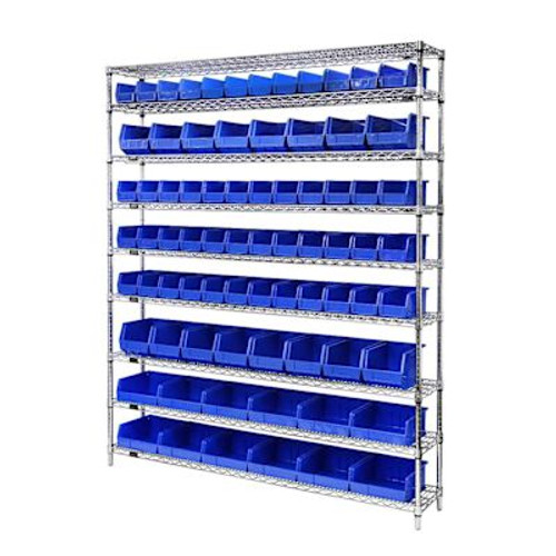 Quantum Storage Systems Wire Shelving Blue Bin 72 X 12 X 74 Grey Epoxy Finish