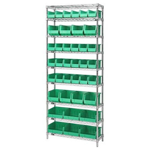 Quantum Storage Systems Wire Shelving Green Bin 42 X 12 X 86 Grey Epoxy Finish