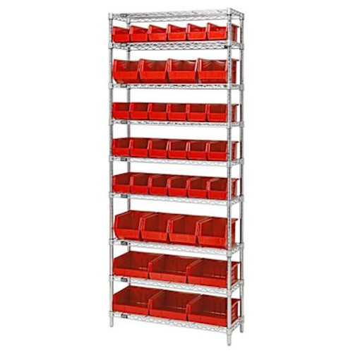 Quantum Storage Systems Wire Shelving Red Bin 60 X 12 X 86 Grey Epoxy Finish