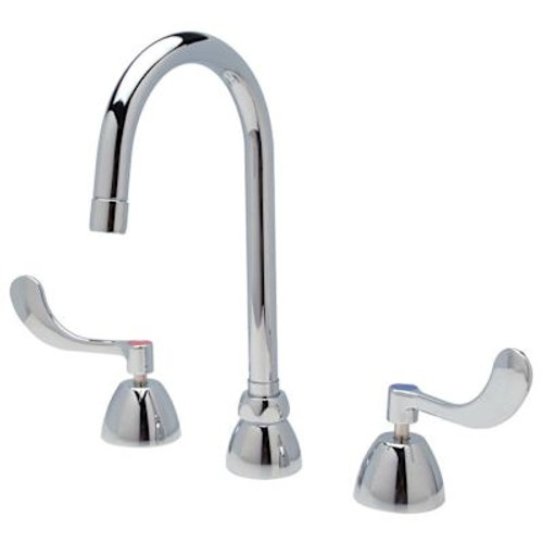 Zurn Wide Gsneck Faucet, 5 3/8" Spout, 0.5 Gpm Pressure-Comp Spray, 4" Wrst Blds