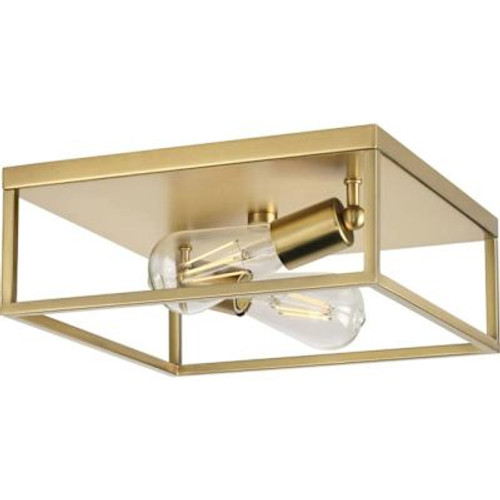 Progress Lighting Perimeter 2-Light Indoor Flush Mount, 12", Satin Brass